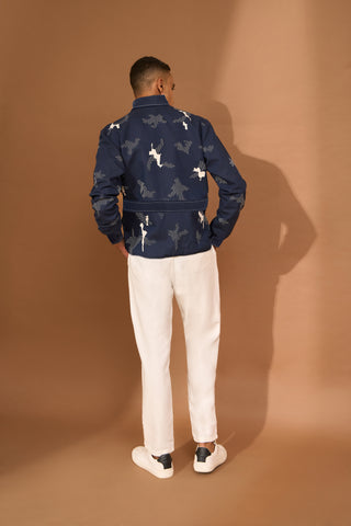 SHATTER EMBROIDERED SHACKET WITH REGIMENTAL TAPE ON PLACKET