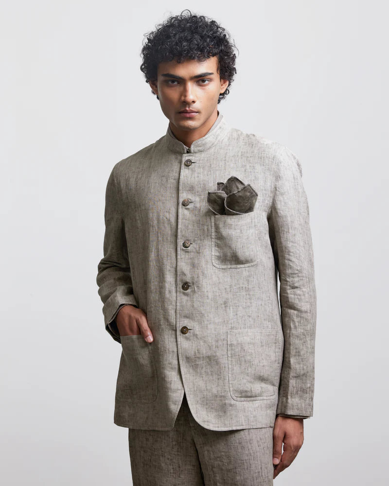 STONE GRAY BANDHGALA JACKET
